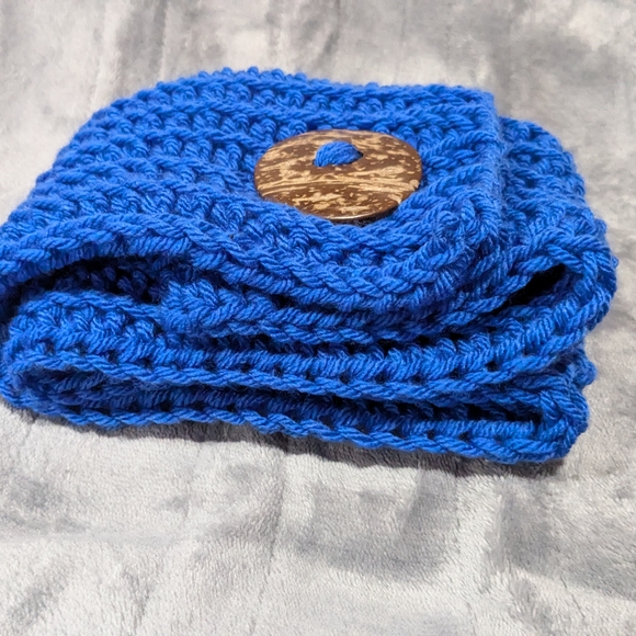 Blue Crochet Cowl Scarf with Button Accent - Picture 5 of 6